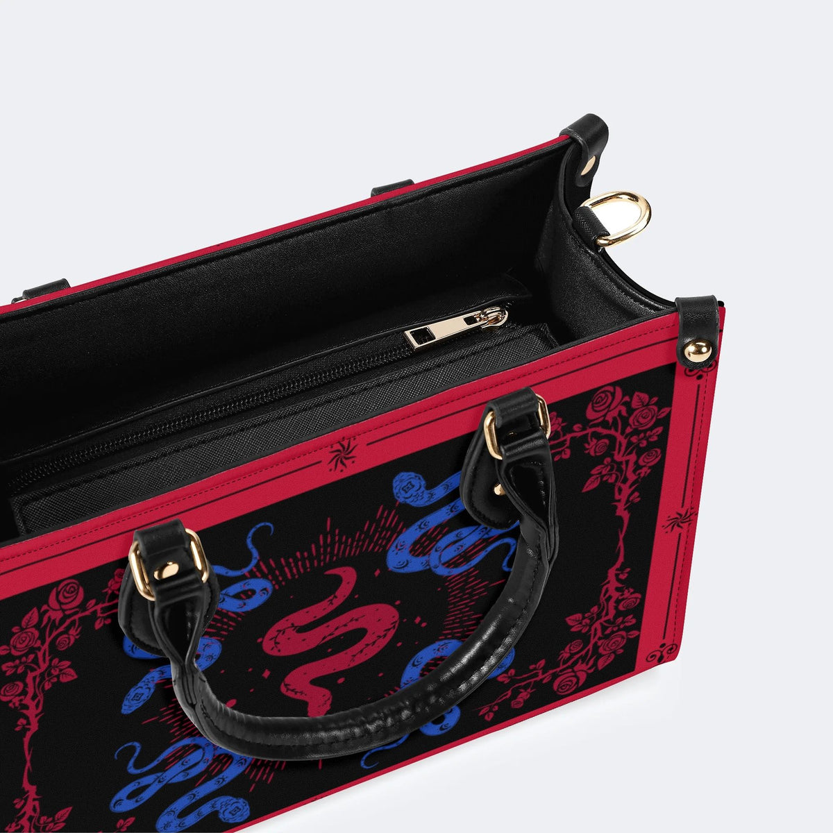 Red Snake As The Center - Leather Handbag