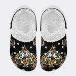 Tiger Face In Spade Frame Print - Fur Lined Slippers/Sandals