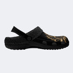 Golden Flame Skull‑Fur Lined Slippers Sandals