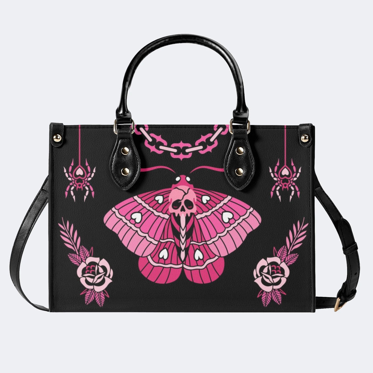 Pink Death Moth Print - Leather Handbag