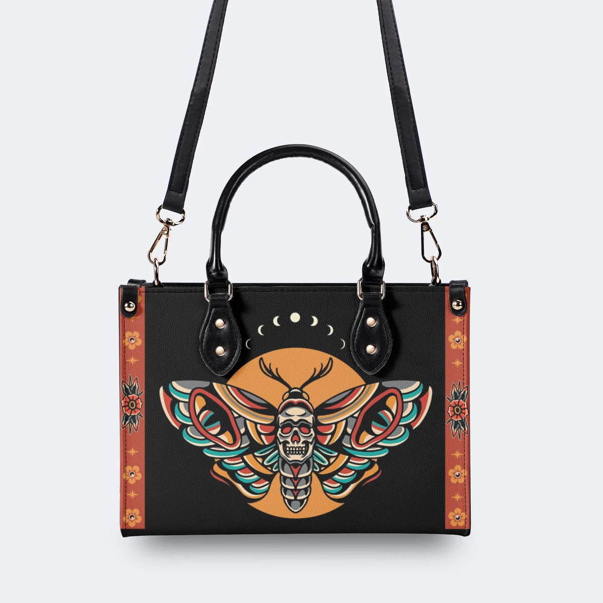 Traditional Death Moth Vintage Print - Leather Handbag