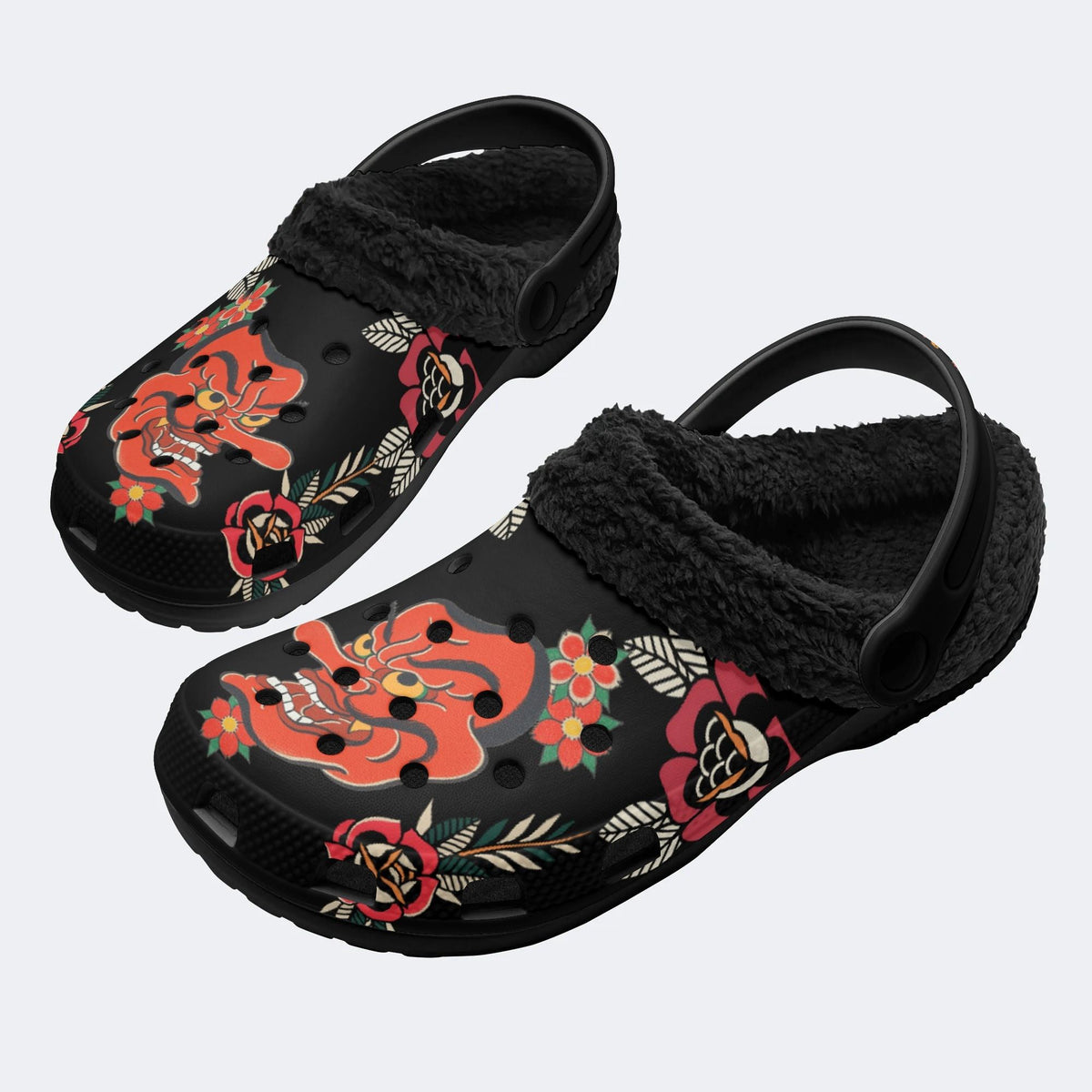 Tenggu Mask Print - Fur Lined Slippers/Sandals