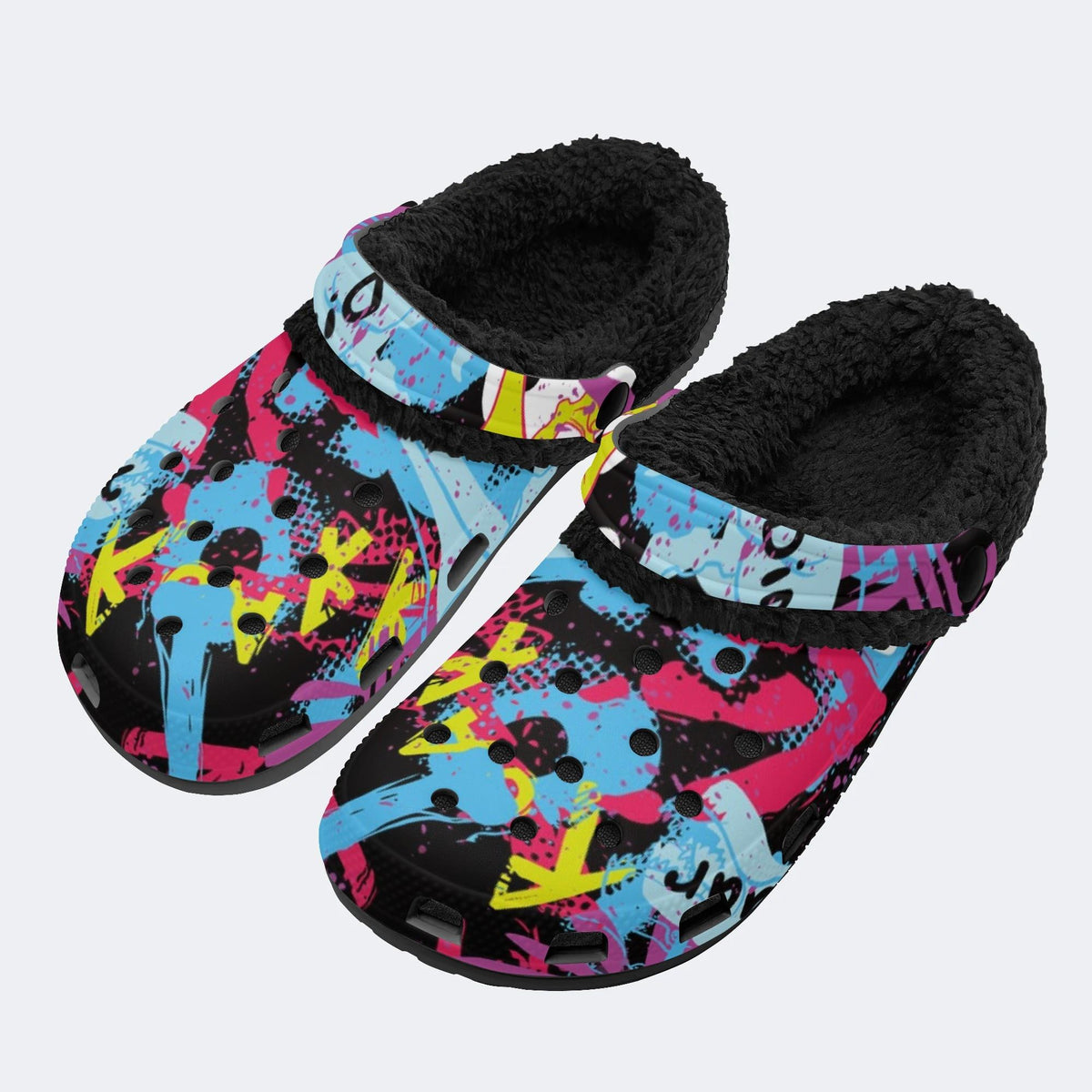 Colorful Graffiti Art - Fur Lined Slippers/Sandals