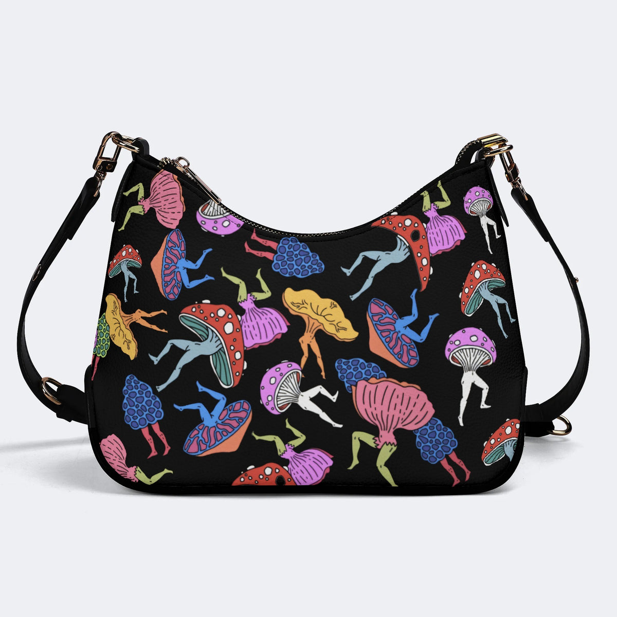 Colorful Mushroom Man Print - Leather Crossbody Bag