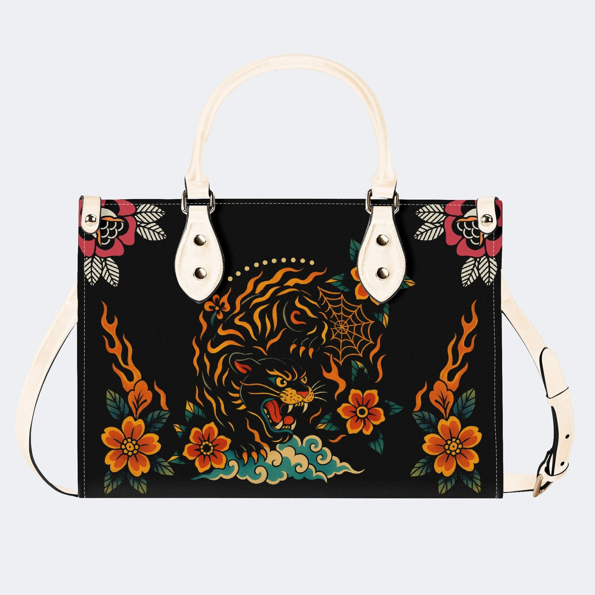 Black Panther Print - Leather Handbag