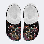 Colorful Starry Sky Mushroom Print - Fur Lined Slippers/Sandals