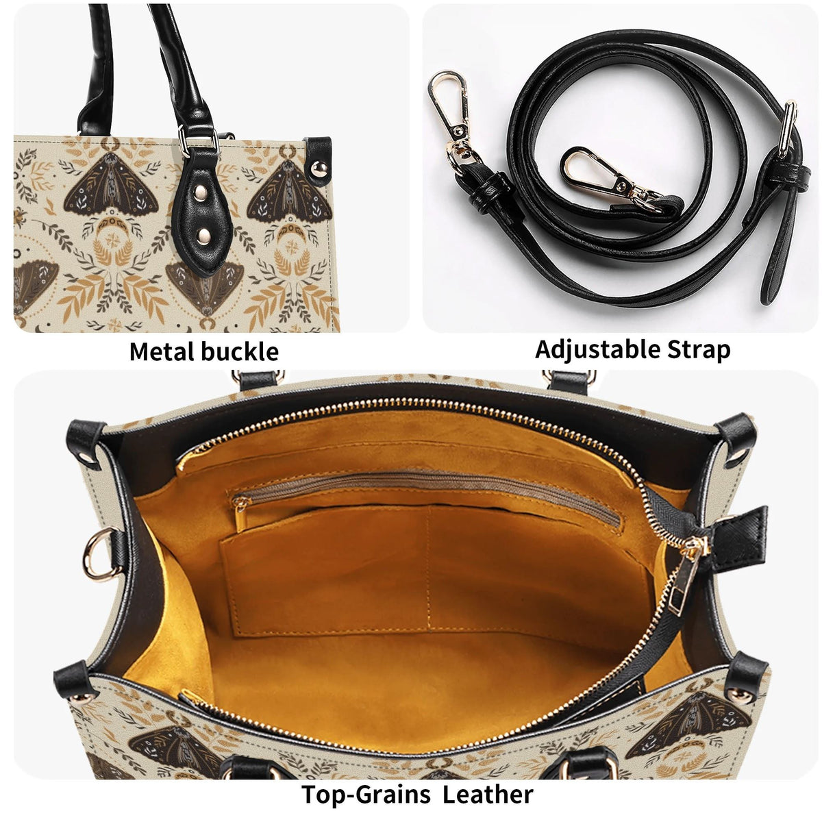 Moths Pattern Print - Leather Handbag