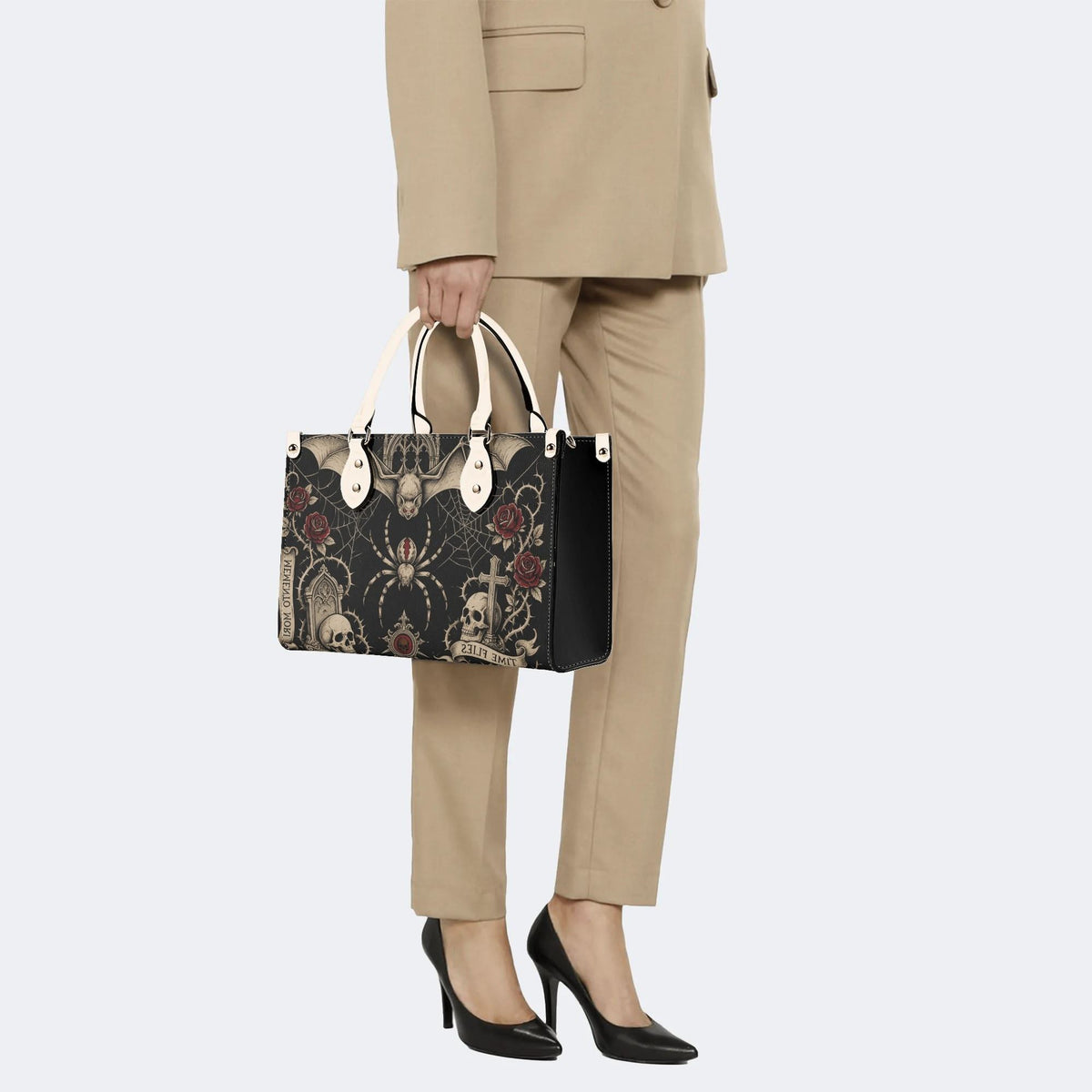 Bat Spider Skull Rose Print Handbag Factory Direct Sales