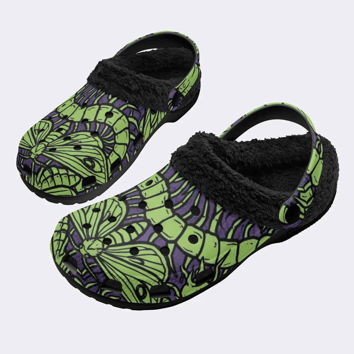 Moth Bug Print - Fur Lined Slippers/Sandals