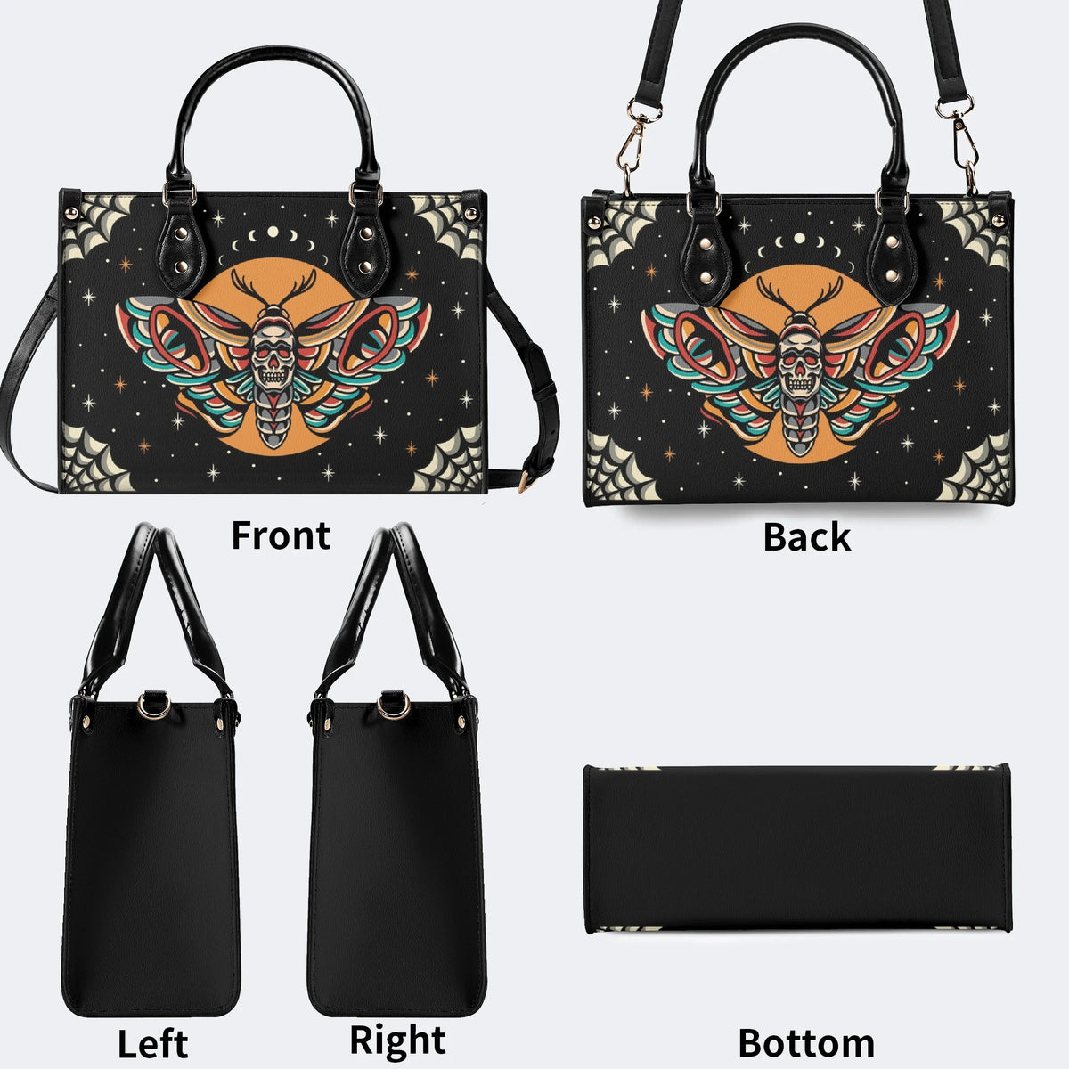Old School Death Moth Vintage Print - Leather Handbag