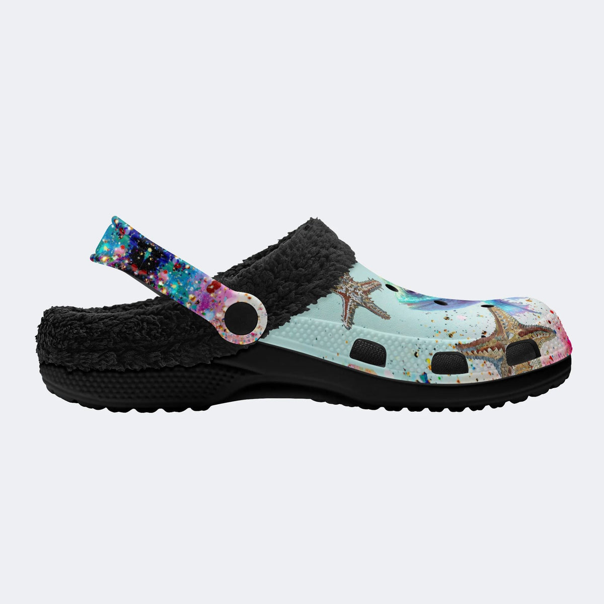 Colorful Fish And Starfish - Fur Lined Slippers/Sandals