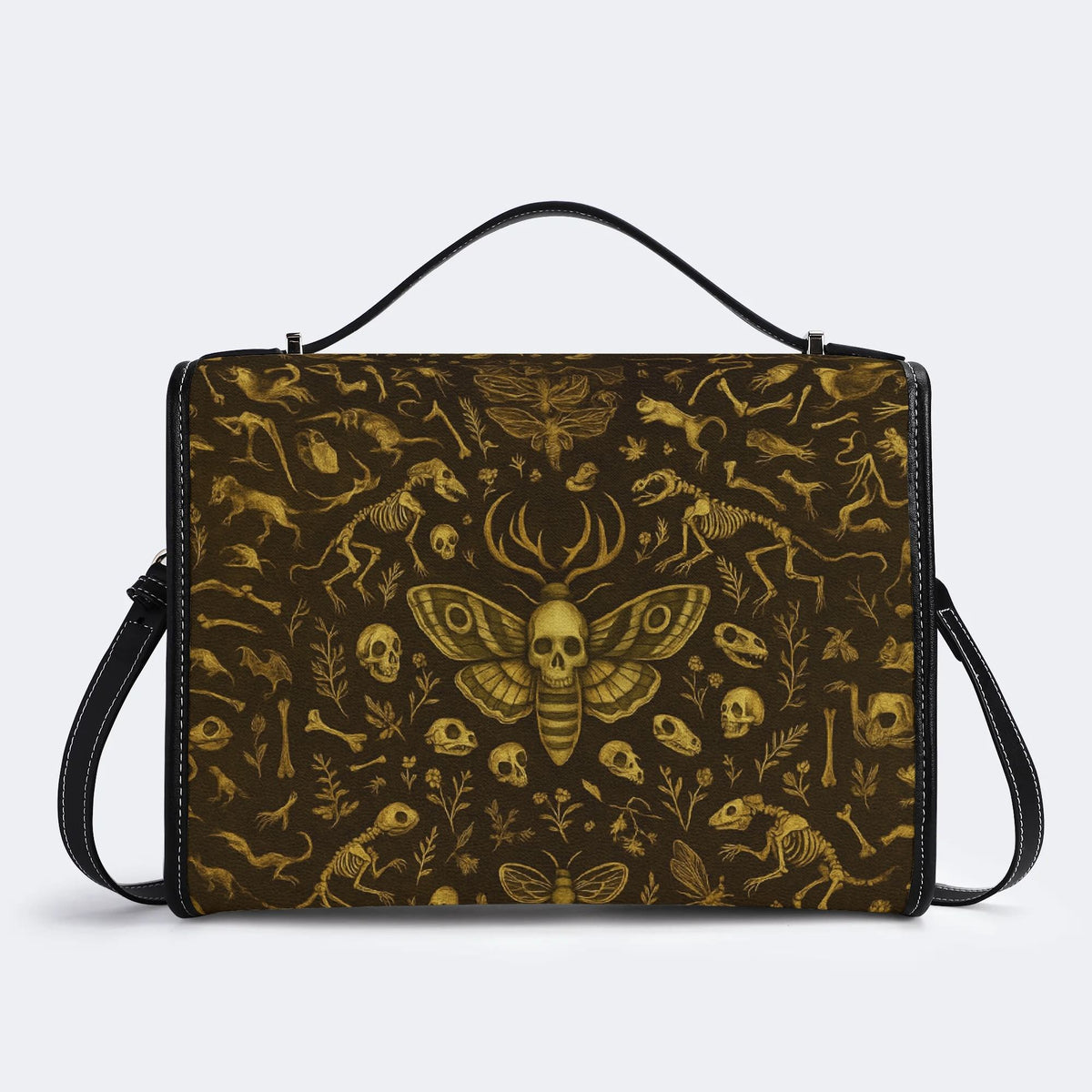 Death Moth And Animal Skeleton - Leather Satchel Bag