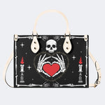 Retro Skull Heart Print - Leather Handbag
