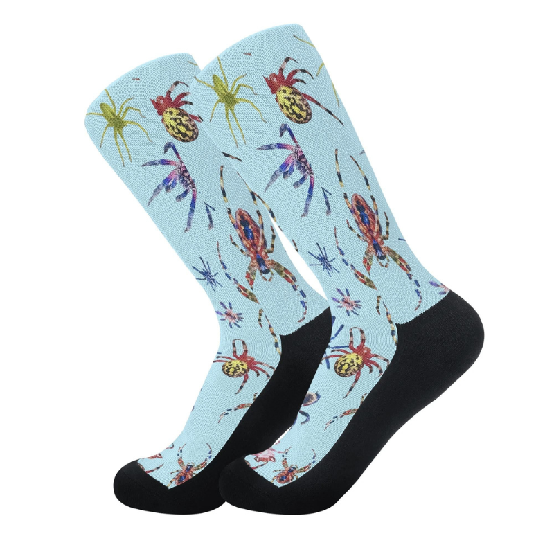 Blue Spider Print - Crew Socks