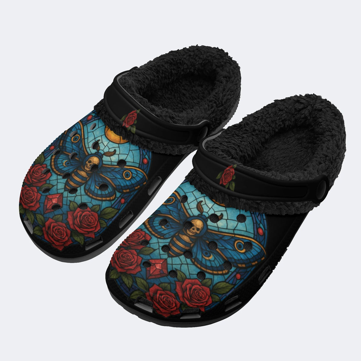 Death Moth Print - Fur Lined Slippers/Sandals