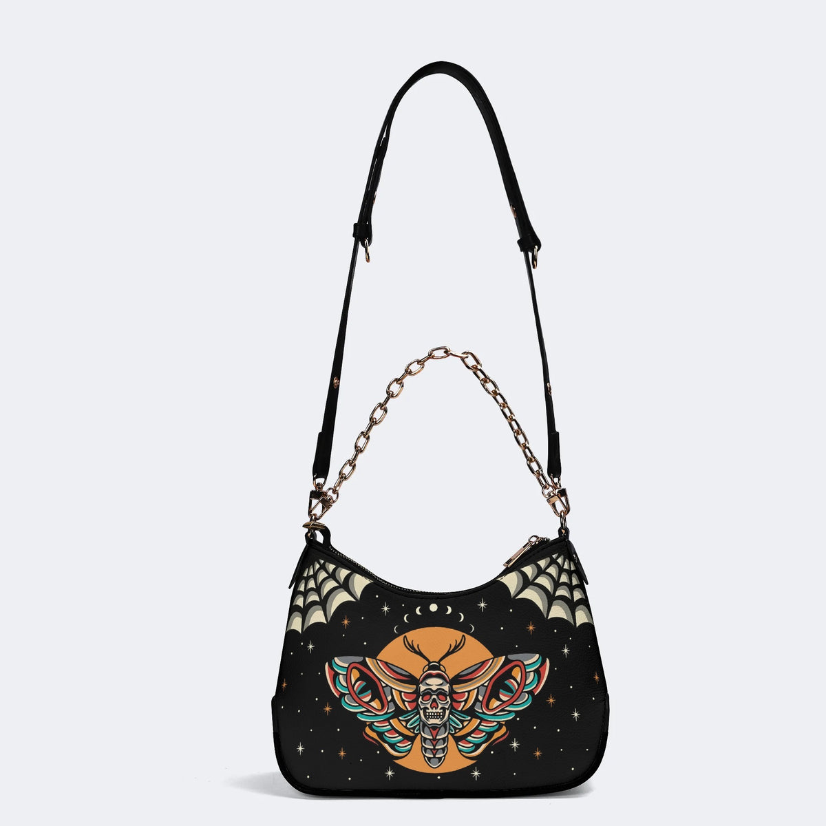 Old School Death Moth Vintage Print - Leather Crossbody Bag