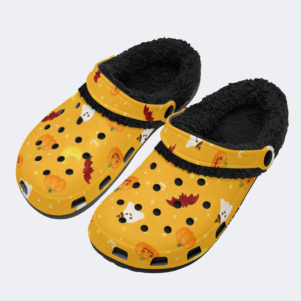 Ghost Bat Pumpkin Print - Fur Lined Slippers/Sandals