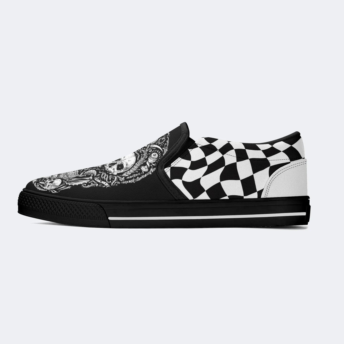 Unisex Death Skull Print - Slip On Shoes