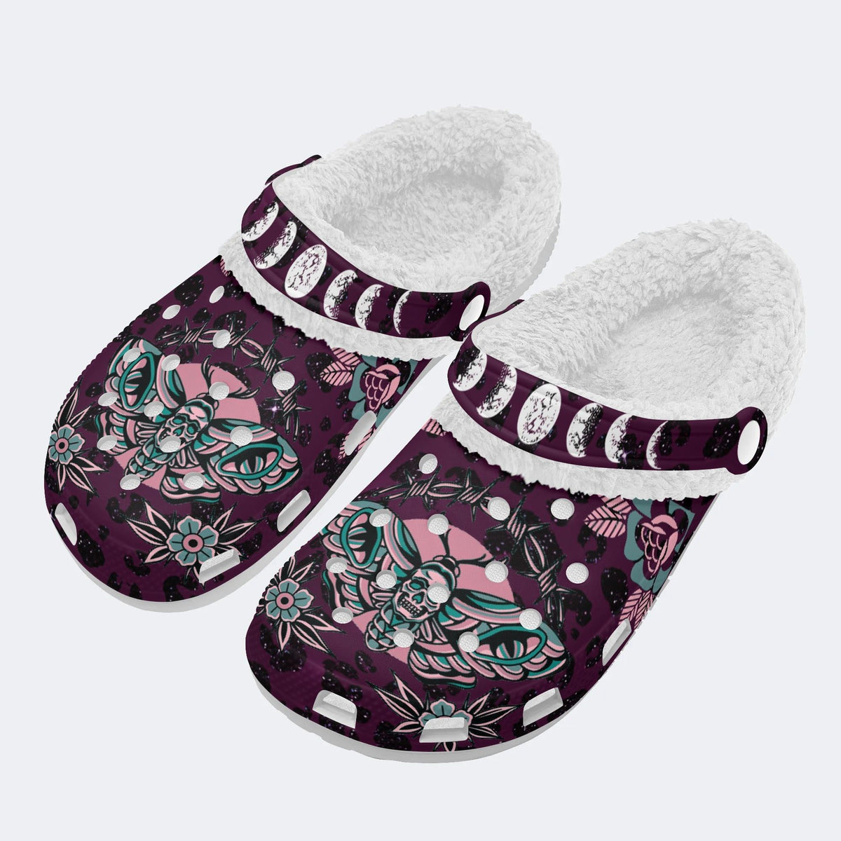 Classic Death Moth Print - Fur Lined Slippers/Sandals