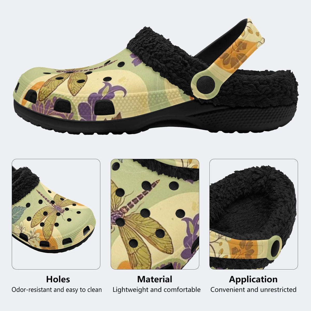 Boho Pastel Dragonfly - Fur Lined Slippers/Sandals