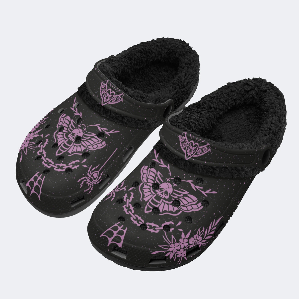 Death Moth Vintage Print - Fur Lined Slippers/Sandals