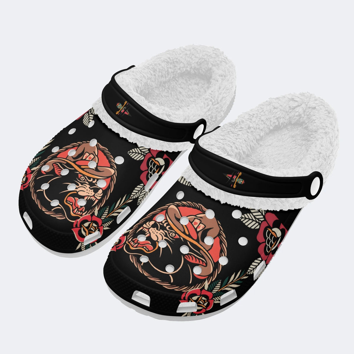 Cowboy Panther Print - Fur Lined Slippers/Sandals