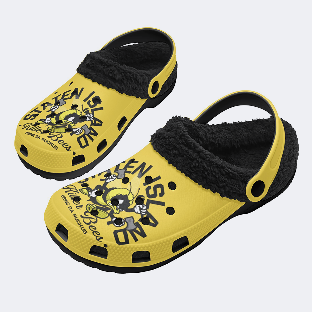 Staten Island Killer Bees Print - Fur Lined Slippers/Sandals