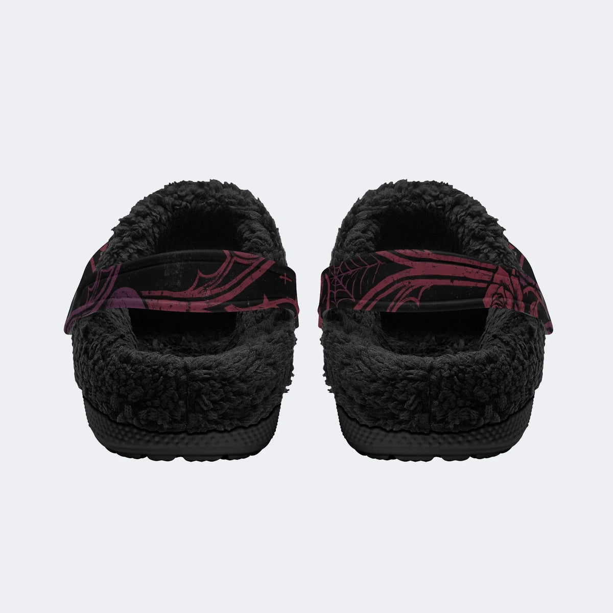 Gothic Wine Rose Skull‑Fur Lined Slippers Sandals