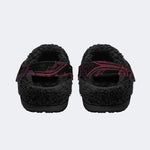 Gothic Wine Rose Skull‑Fur Lined Slippers Sandals