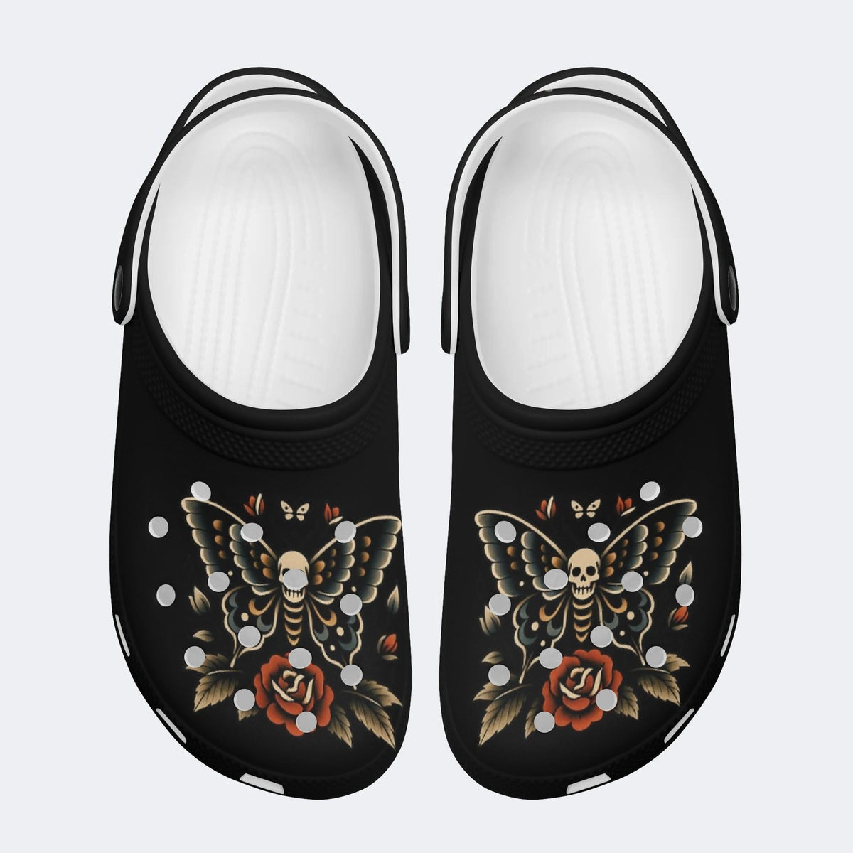 Skull And Moth Print - Slippers/Sandals
