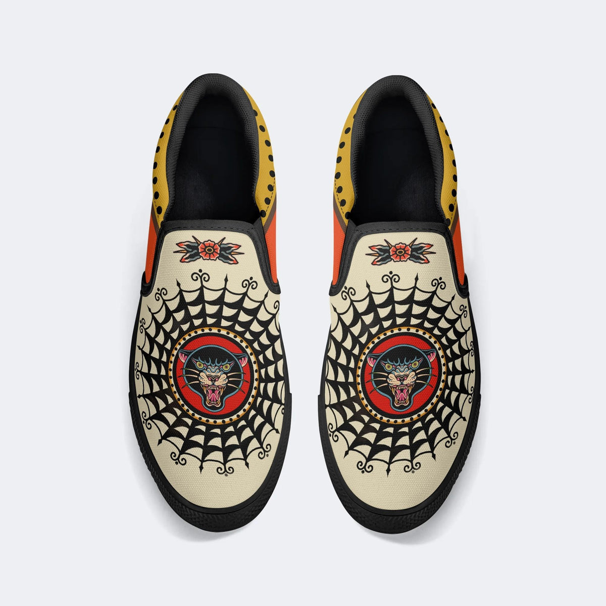 Retro Black Panther Head Print - Slip On Shoes