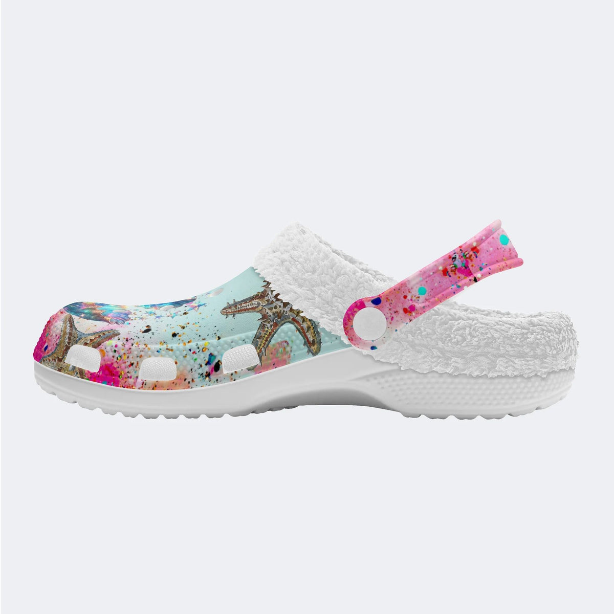 Colorful shells and starfish - Fur Lined Slippers/Sandals