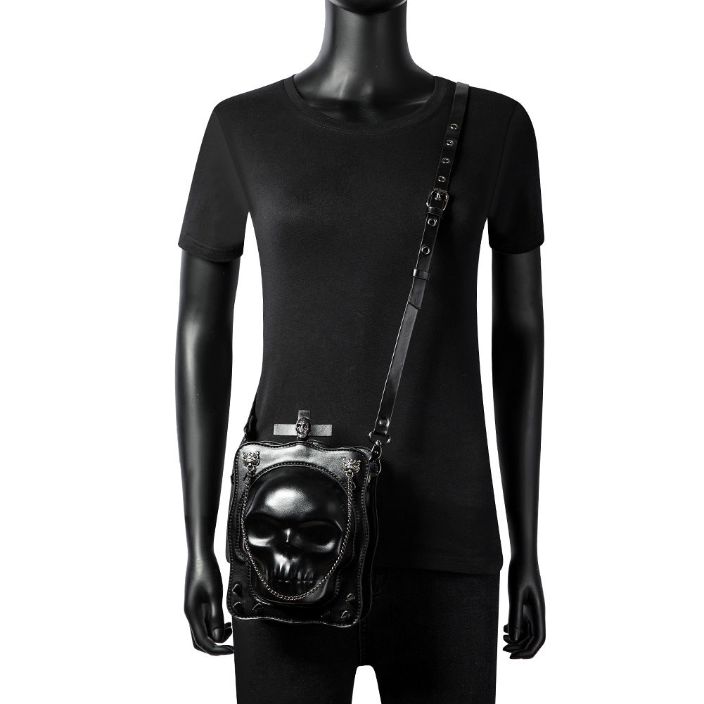 Dark Skull Cross Leather Crossbody Bag