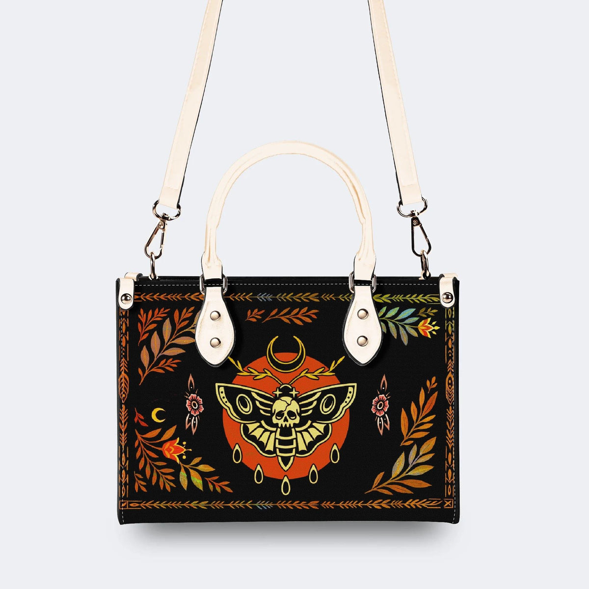 Death Moth Leaf Print - Leather Handbag