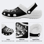 Classic Death Moth Skull Print - Fur Lined Slippers/Sandals