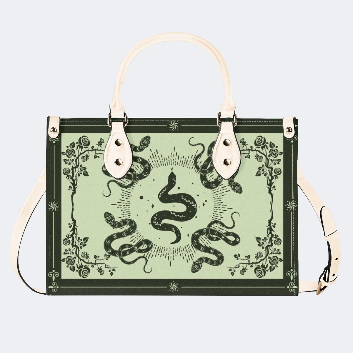Inscribed Viper Print - Leather Handbag