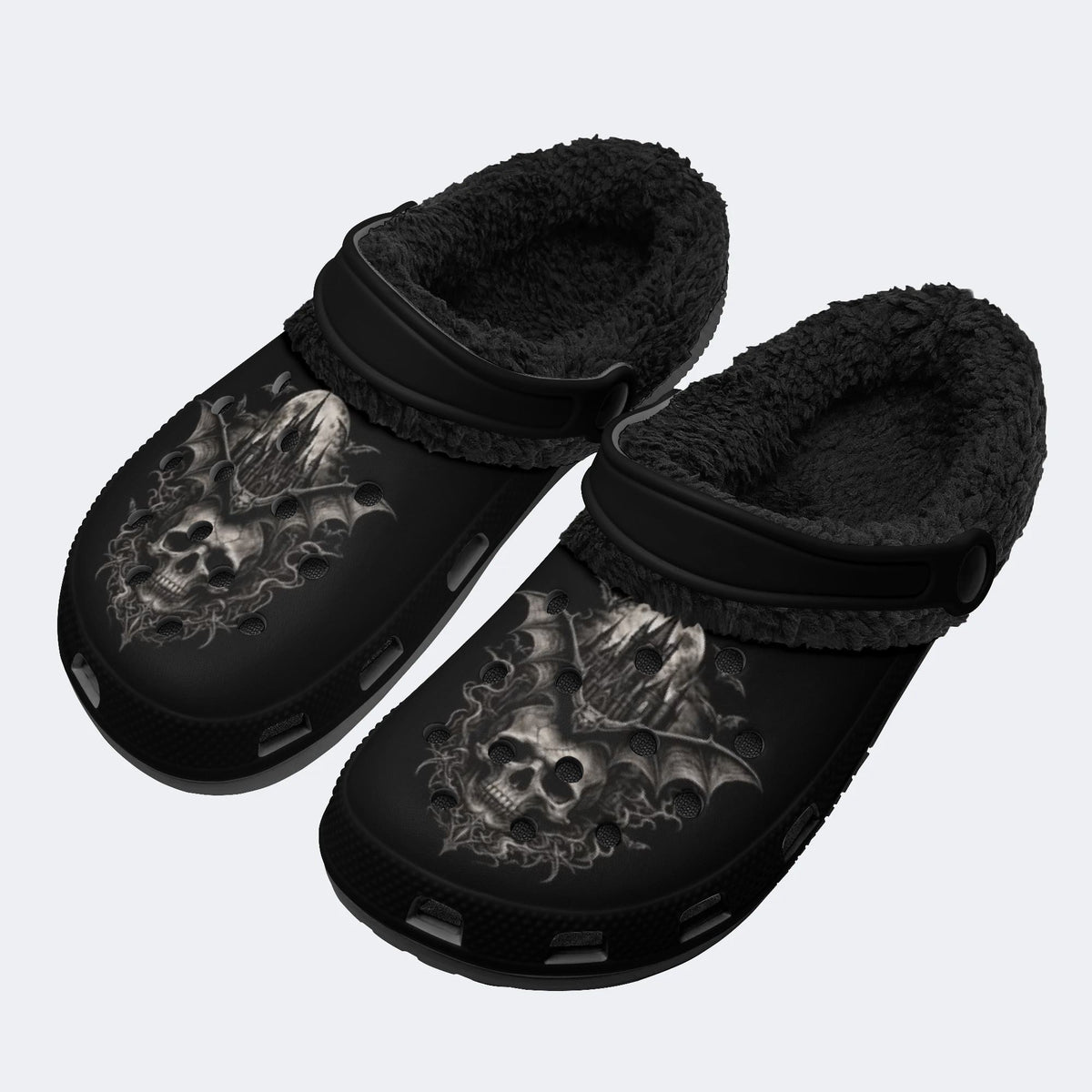 Gothic Castle Bat Skull - Fur Lined Slippers/Sandals