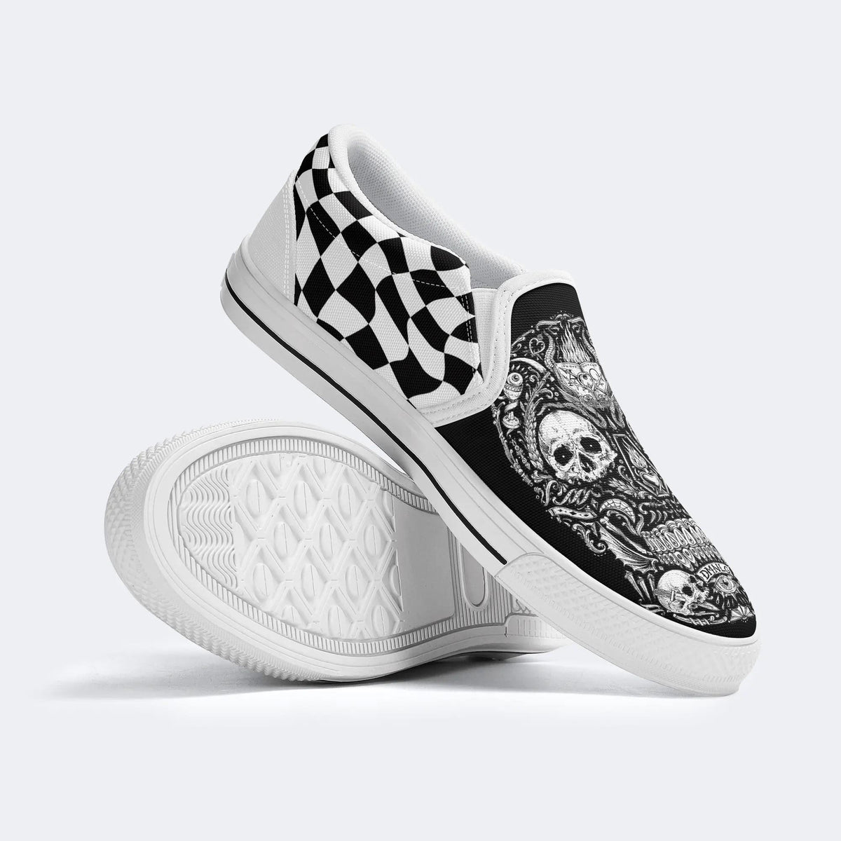 Unisex Death Skull Print - Slip On Shoes