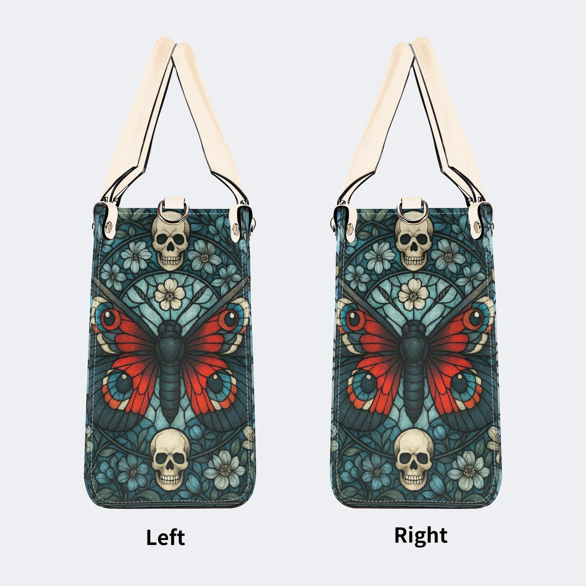 Vintage Moth And Skull Print - Leather Handbag