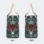 Vintage Moth And Skull Print - Leather Handbag