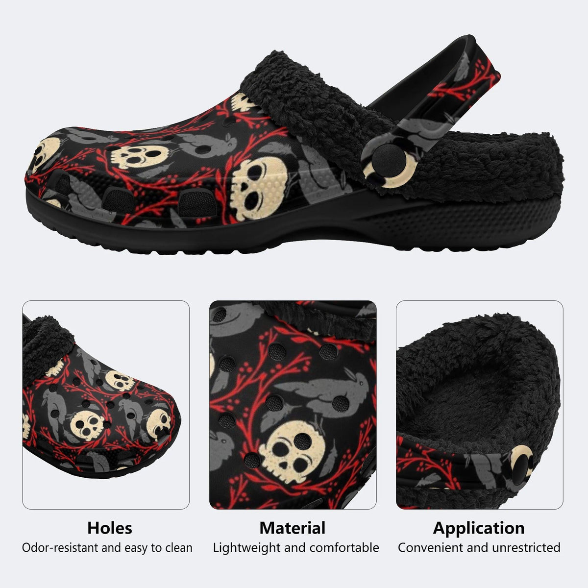Gothic Raven Skull‑Fur Lined Slippers Sandals