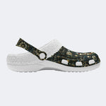 Skull And Moth Print - Fur Lined Slippers/Sandals