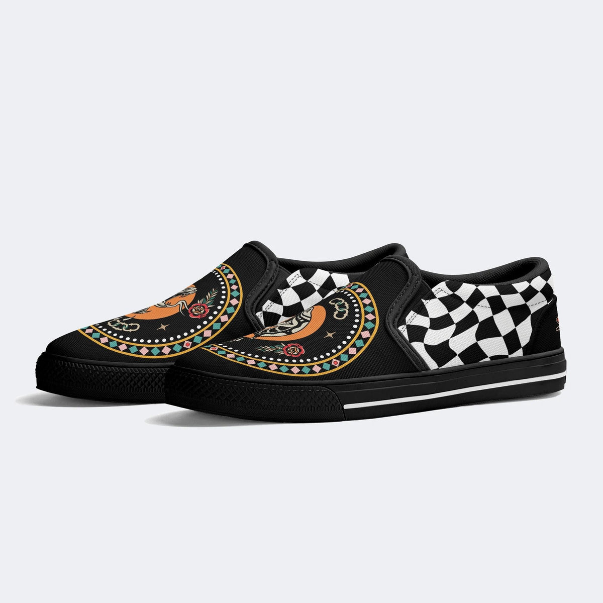 Black And White Snake Print - Slip On Shoes