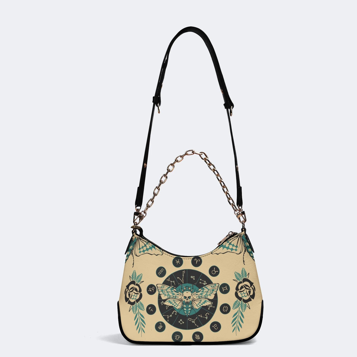Green Death Moth Print - Leather Crossbody Bag