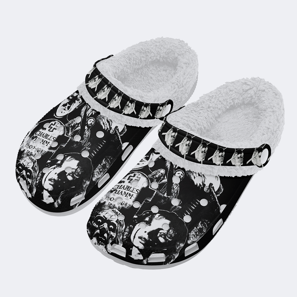 Horror Print - Fur Lined Slippers/Sandals