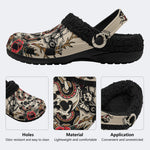 Tattoo Skull Serpent Rose - Fur Lined Slippers/Sandals