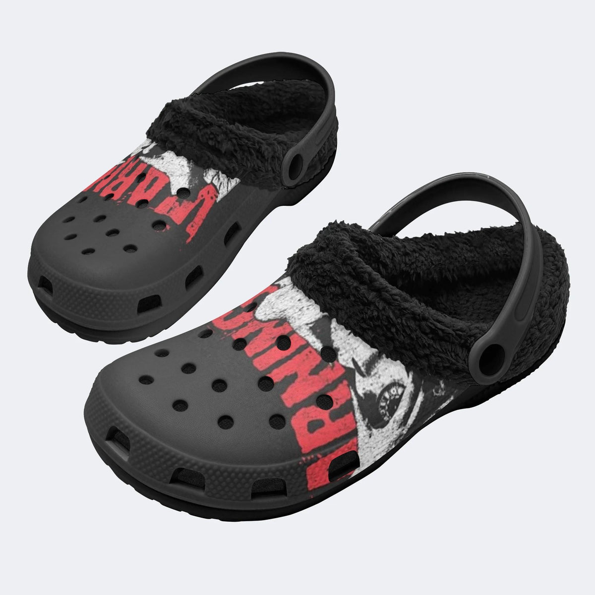 Grunge Red Skull - Fur Lined Slippers/Sandals