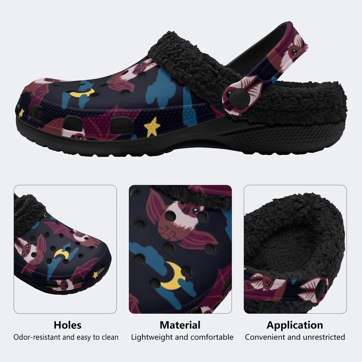Witchy Starry Bats - Fur Lined Slippers/Sandals