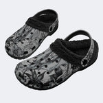 Gothic Floral Bat Print - Fur Lined Slippers/Sandals
