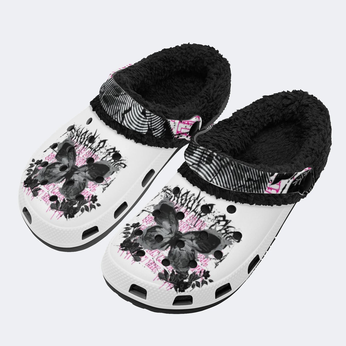 Gothic Dark Butterfly - Fur Lined Slippers/Sandals
